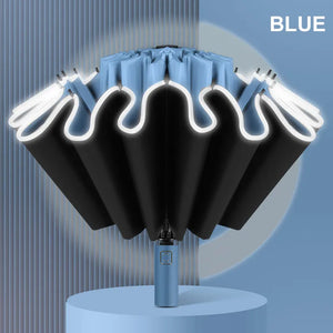 Umbrella Large Windproof Reflective Stripe Reverse Automatic with LED